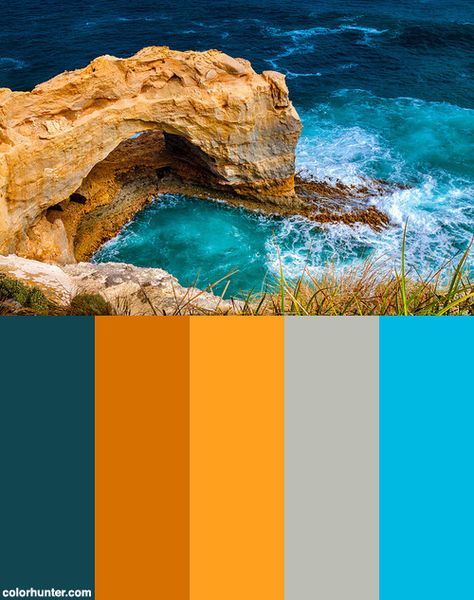 The Arch, Great Ocean Road, Australia Color Scheme from colorhunter.com Australia Color Palette, Australia Colour Palette, Great Ocean Road Australia, Ocean Road Australia, Nature Colours, Vbs 2024, Great Ocean Road, Mood And Tone, The Arch