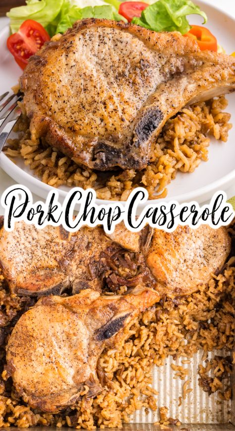 Pork Chop Casserole Pork And Rice Casserole, Pork Chop Rice Casserole, Sweet And Sour Pork Chops, Pork Chop Casserole Recipes, Loin Roast Recipes, French Onion Pork Chops, Easy Casserole Recipe, Pork Chop Casserole, Pork Chops And Rice