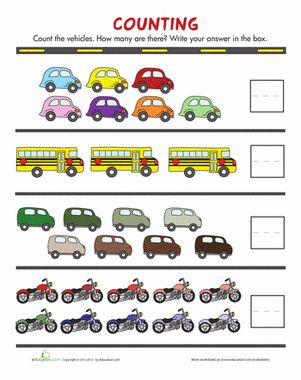 Kindergarten Math Worksheets: Counting Cars Counting Collections, Kindergarten Counting, Counting Worksheet, Number Sense Kindergarten, Counting Cars, Counting Worksheets, Numbers Kindergarten, Transportation Theme, Kindergarten Resources