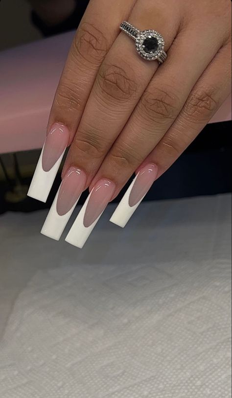 I Nails Acrylic Square Long French Tip, Long Square Acrylic French Tip Nails, Long Tapered Square Acrylic Nails French Tip, Medium Long French Tip Acrylic Nails, White French Tip Nails Long Square, Long White Acrylic Nails French Tips, Medium Long Tapered Square Acrylic Nails, Big Square Nails, Baddie French Tip Nails Long