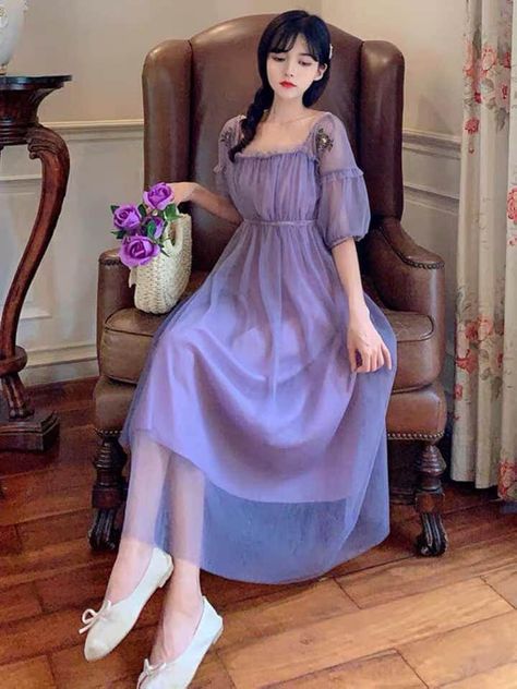 Pastel Purple Outfit, Purple Dress Outfits, Color Uva, Dark Purple Dresses, Maxi Summer Dress, Deer Doll, Spring Fairy, Pastel Kawaii, Aesthetic Cottagecore