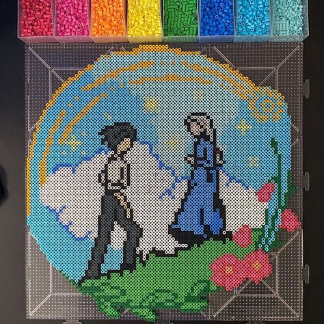 Howls Moving Castle Crochet Blanket, Perler Beads Howls Moving Castle, Howls Moving Castle Diy Ideas, Princess Mononoke Perler Beads, Cross Stitch Howl's Moving Castle, Howls Moving Castle Cross Stitch Pattern, Calcifer Perler Beads, Perler Bead Templates Pixel Art, Howls Moving Castle Pixel Art Grid