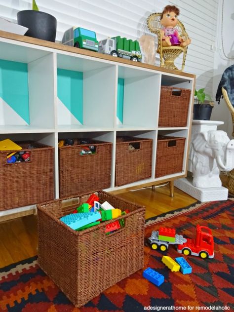 pretty kid's toy storage for DIY cheap Cube Shelf, Easy Ikea Hack, Ikea Shelves, Cube Shelves, Cube Organizer, Kid Toy Storage, Do It Yourself Projects, Cheap Diy, Ikea Hack