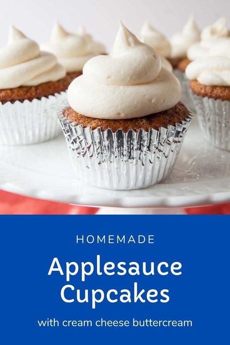 Apple Sauce Cupcakes, Applesauce Cupcakes Recipes, Apple Cupcakes With Cream Cheese Icing, Applesauce Cake With Cream Cheese Frosting, Applesauce Spice Cupcakes, Applesauce Cupcakes, Fall Cupcakes Recipes, Spiced Cupcakes, 2 Ingredient Pumpkin Muffins