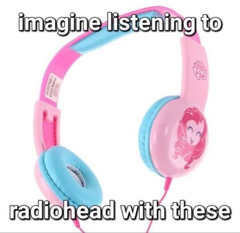 imagine listening radiohead with these and a pink pie headset Too Much Radio Not Enough Head, Goblin Tyler The Creator, Karma Police, Thom Yorke, Having No Friends, Weezer, Band Memes, Funniest Memes, Radiohead