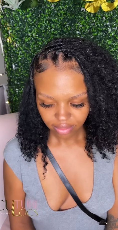 Side Part Locs Black Women, Side Part Loc Hairstyles, Locs With Curly Ends Black Women, Instant Locs With Curly Ends, Locks With Curly Ends, Side Part Locs, Dreads With Curly Ends, Curly Locs Black Women, Natural Locs With Curly Ends