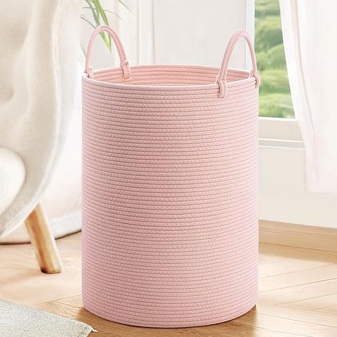 Amazon.com: INDRESSME Pink Laundry Basket for Girls Kids Laundry Hamper for Nursery, Woven Rope Storage Basket for Living Room Girls room, Tall Basket for Blanket Storage Toys Bin, 19.7 x 13.8 inches : Home & Kitchen Laundry Basket Cute, Pink Laundry Basket, Girl Nursery Organization, Cute Hamper, Nursery Necessities, Pink Hamper, Preppy Dorm Room Decor, Kids Laundry Hamper, Kids Laundry Basket