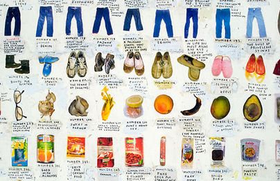 Detail shot from Simon Evans' "Everything I Have" (2008) Identity Self Portrait, Simon Evans, Consumer Profile, Order Disorder, Todd Oldham, Romeo Gigli, Web Detail, Food Drive, World Map Poster