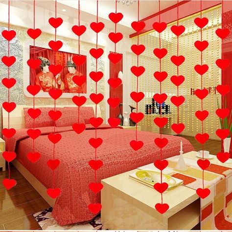 Heart Curtain, Romantic Room Decoration, Wedding Room Decorations, Decoration For Ganpati, Rope Decor, Romantic Room, Romantic Decor, Diy Garland, Paper Garland