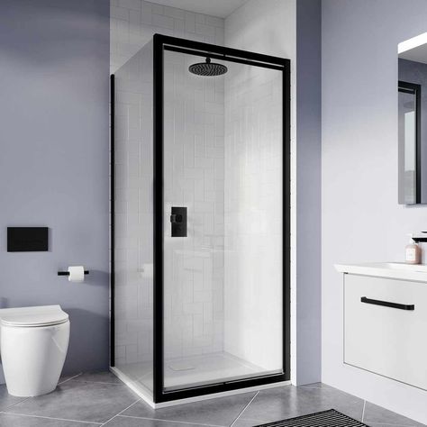 Crosswater Clear 6 Matt Black Infold Shower Door - UK Bathrooms Pivot Doors Entry, Cleaning Shower Glass, Small Bathroom With Shower, Pivot Door, Quadrant Shower, Shower Fittings, Shower Enclosures, Wet Room, Space Style