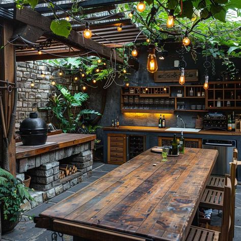 12+ Backyard Kitchen Ideas for the Perfect Summer Get-Together • 333+ Inspiring Lifestyle Ideas Outdoor Kitchen Cottage, Outdoor Communal Kitchen, Rustic Outdoor Bbq Area, Courtyard Kitchen Garden, Natural Outdoor Kitchen, Outdoor Dining Area Design, Outdoor Kitchen On Deck Ideas, Outdoor Kitchen Design Wood, Grill Backyard Ideas