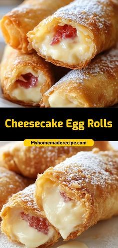 Swedish Apple Cake Recipe, Dessert Egg Rolls Recipe, Eggroll Wrapper Recipes, Recipes Using Egg Roll Wrappers, Cheesecake Egg Rolls, Sauce For Eggs, Egg Roll Ingredients, Egg Roll Filling, No Egg Desserts