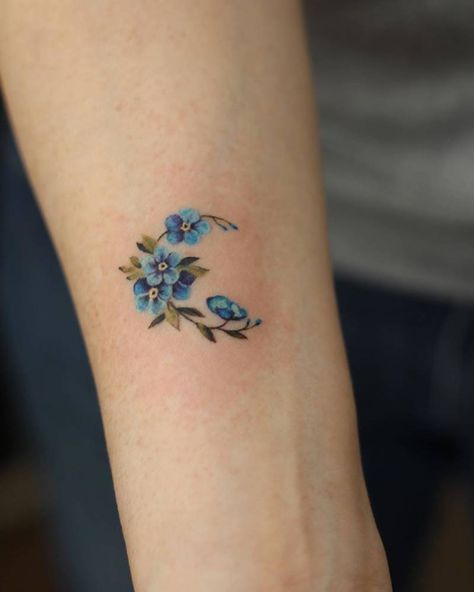 Blue Orchid Tattoo, Alzheimers Tattoo, Blue Flower Tattoos, Forget Me Not Tattoo, Orchid Tattoo, Wrist Tattoos For Women, Botanical Tattoo, Memorial Tattoos, Tattoo Designs And Meanings