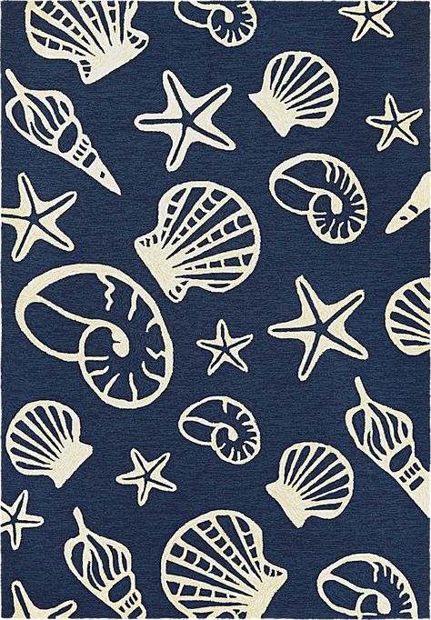 Create a soothing atmosphere with the Cardita rug. The contrasting shell-patterned design inspires a coastal theme to any indoor or outdoor space. Constructed of 100% fiber enhanced courtron polypropylene. To clean, vacuum or simply hose off. Water, mold, and mildew resistant. Beachy Rug, Shell Rug, Nautical Rugs, Turquoise Rug, Navy Rug, Navy Area Rug, Ivory Rug, Indoor Outdoor Area Rugs, Outdoor Area Rugs