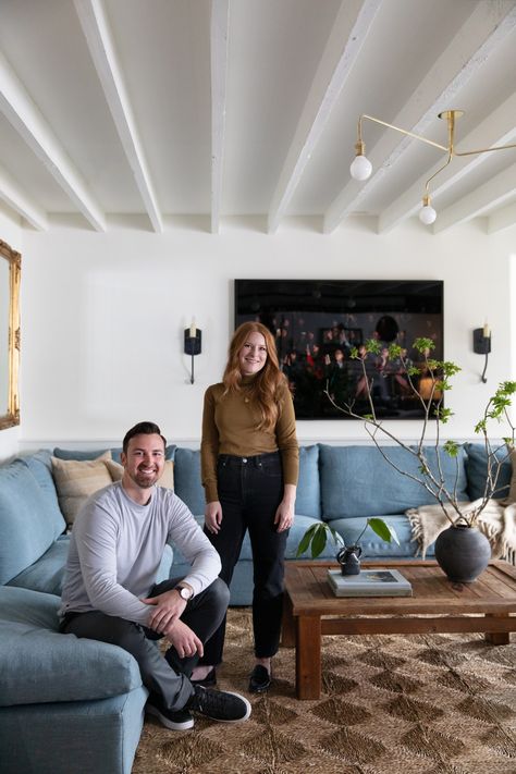 How a Grungy San Francisco Basement Became a Contemporary English Cottage | Architectural Digest | Architectural Digest Ikea Shelving Unit, Calm Color Palette, Ikea Finds, Open Bookshelves, Basement Apartment, Ladder Back Chairs, Basement House, Concrete Steps, Wooden Stairs