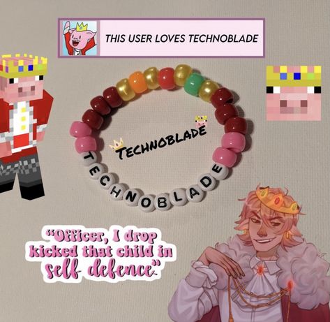 Technoblade Jewelry, Dsmp Inspired Bracelets, Technoblade Bracelet, Dsmp Bracelet Ideas, Dsmp Accessories, Dsmp Kandi, Dsmp Bracelets, Dsmp Outfits, Minecraft Jewelry