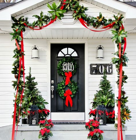 Yes, KariAnne, There is a Pottery Barn Christmas Door Decoration, Outside Christmas Decorations, Front Door Christmas Decorations, Dekor Diy, Christmas Front Doors, Christmas Porch Decor, 12 December, Christmas Porch, Mini Christmas Tree