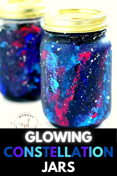 Constellation Jar, Diy Constellation, Nebula Jars, Diy Galaxy Jar, Calm Down Jar, Galaxy Jar, Glow Jars, Diy Galaxy, Fairy Jars