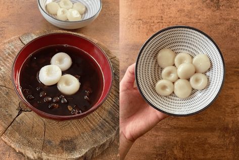 Nabekko Dango (Red Bean soup) Azuki Beans, Flour Dumplings, Red Bean Soup, Rice Dumplings, Kinds Of Beans, Azuki Bean, Sweet Red Bean, Glutinous Rice Flour, Red Bean Paste