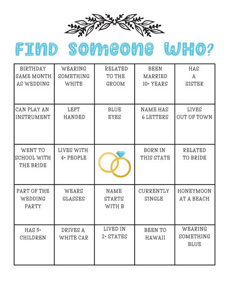 Find Someone Who Bingo wedding icebreaker game bridal shower | Etsy Find Someone Who Bingo, Bridal Lunch, Questions For Married Couples, Shower Checklist, Wedding Bingo, Guest Bingo, Icebreaker Games, Couple Shower Games, Marriage Retreats