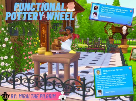 Functional Pottery Wheel | Mirai on Patreon Sims 4 Functional, Sims 4 Skills, Wheel Craft, City Island, Big Vases, Sims Building, Casas The Sims 4, New Mods, Thought Bubbles