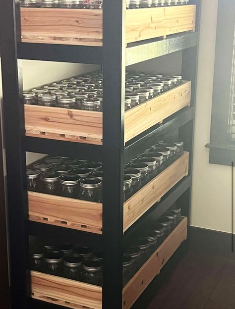 Diy Canning Storage, Mason Jar Storage Ideas, Canning Shelves, Canning Room, Diy Pantry Cabinet, Mason Jar Shelf, Canning Jar Storage, Homesteading Diy Projects, Diy Canning