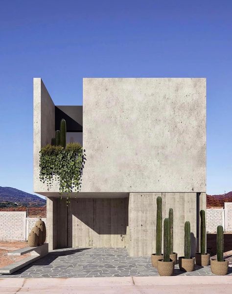 Grc Design Exterior, Small House Facade, Stone Material Texture, Brutalist Exterior, Concrete Facades, Minimalist Facade, Cement House, Home Styles Exterior, Concrete Facade