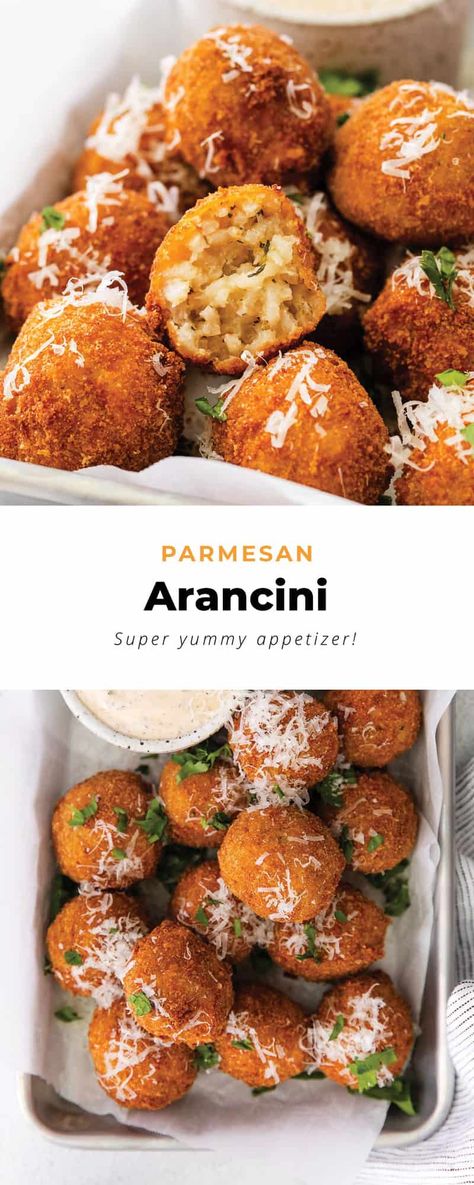 Mushroom Risotto Balls, Italian Arancini, Risotto Parmesan, Arancini Balls, Risotto Balls, Arancini Recipe, Italian Dinner Party, Italian Party, Crowd Pleasing Appetizers