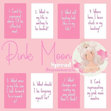 Pink Full Moon Tarot Spread, Pink Moon Tarot Spread, Strawberry Moon Tarot Spread, Pink Moon Ritual, Pink Moon Cycle, Rune Spreads, Pink Moon Meaning, Hello Witchling, Tarot Questions