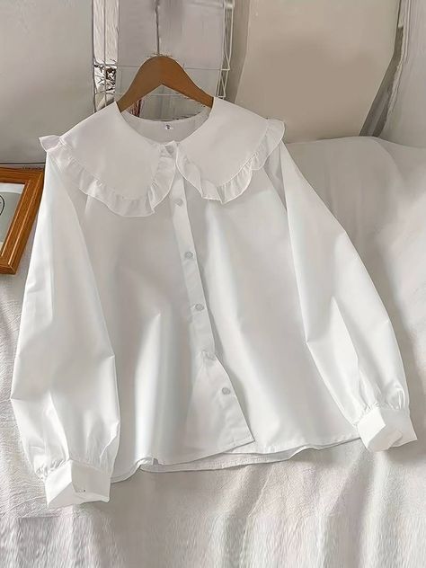 Temu | Explore the Latest Clothing, Beauty, Home, Jewelry & More Fall Womens Fashion, Pan Collar Blouse, Peter Pan Collar Shirt, Peter Pan Collar Blouse, White Long Sleeves, Cute Fabric, Modest Dresses Casual, Casual Shirt Women, Women's Button Down Shirt