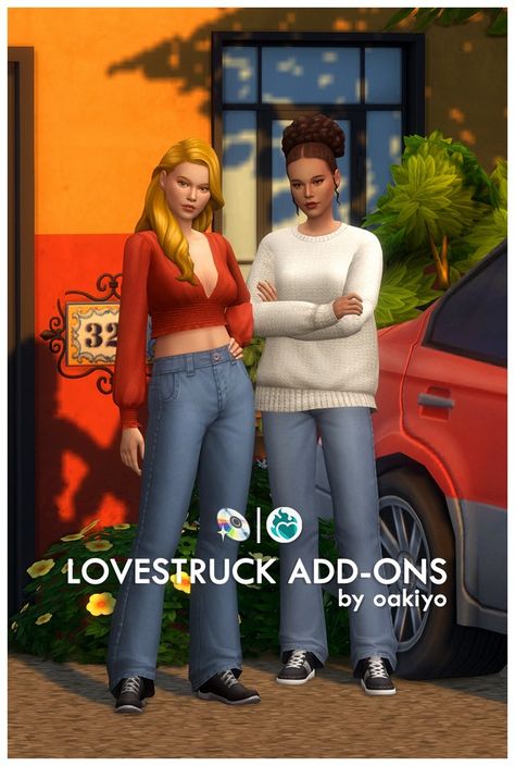 Lovestruck Add-ons: | Patreon Oakiyo Sims 4, Sims Maxis Match, Sims 4 Add Ons, Sims 4 Cc Clothes, Sims Love, Edgy Tops, Female Sims, Packing Clothes, Stylish Jumpsuit