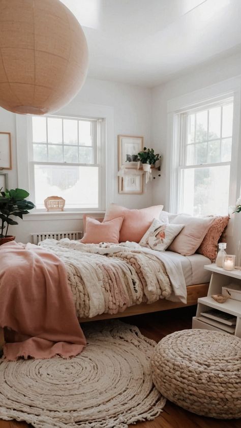 Transform your small room into a cozy retreat with these cute room ideas for teenagers Embrace the aesthetic of pink hues and delicate LED lights for an affordable makeover Create aesthetically pleasing teen bedrooms that exude warmth and comfort for your teenager's cozy space Aethstetic Small Bedroom Ideas, Room Idea For Teenage Girl, Soft Color Room Ideas, Day Beds Aesthetic, Minimal Girly Bedroom, Girls White Bedroom Ideas, Rooms With Daybeds Ideas, 13 Year Girl Bedroom Ideas, Teenage Girl Room Aesthetic