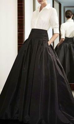 Gaun Abad Pertengahan, Rok Outfit, Classy Blouses, Taffeta Skirt, Rock Chic, Cooler Look, 가을 패션, White Outfits, White Blouse