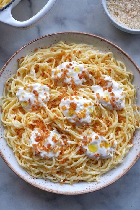 Lemon Fontina Capellini with Stracciatella & Toasted Breadcrumbs Fontina Cheese Recipes, Presto Pasta, Capellini Pasta, Eat Pretty, Pasta Night, Cheese Snacks, Cheese Pasta, Bread Crumbs, Pasta Recipes