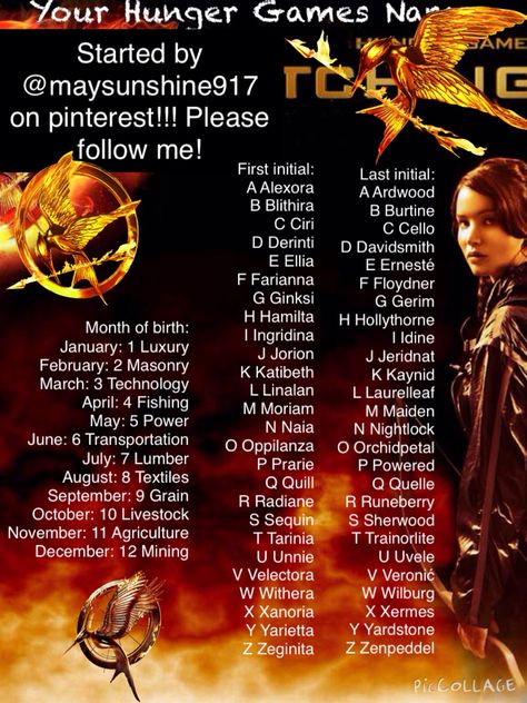 The hunger games unofficial tribute name generator by maysunshine917 which district are you from? Hunger Games Names Ideas, Hunger Games Font, Hunger Games Names, Hunger Games Victors, Hunger Games Simulator, Funny Name Generator, Hunger Games Tributes, Hunger Games Districts, Hunger Games Party