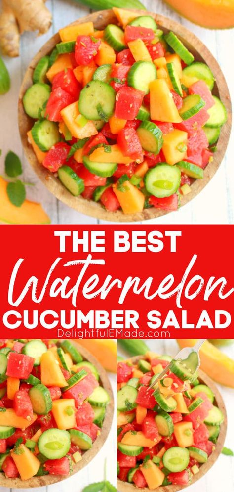 Melon Cucumber Salad, Cucumber Melon Salad, Pot Luck Side Dishes, Pot Luck Dishes, Cucumber Watermelon Salad, Watermelon Cucumber Salad, Best Watermelon, Creamy Broccoli Salad, Cucumber Tomato Avocado Salad