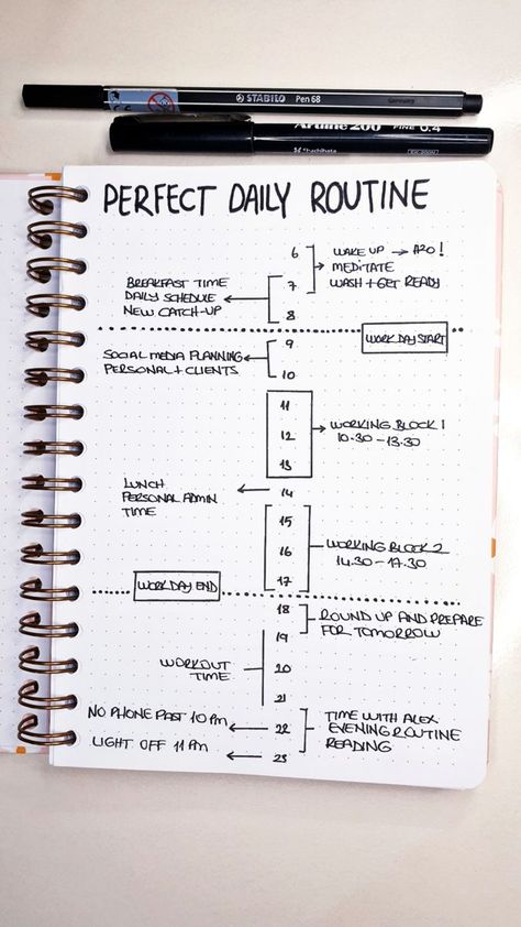 Bujo Daily Schedule, Journaling Schedule Ideas, Bujo Routine Spread, Bujo Daily Routine, Daily Bujo Layout, Daily Routine Bullet Journal, Scedules Ideas Aesthetic, Routine Bujo, Bujo Daily Spread