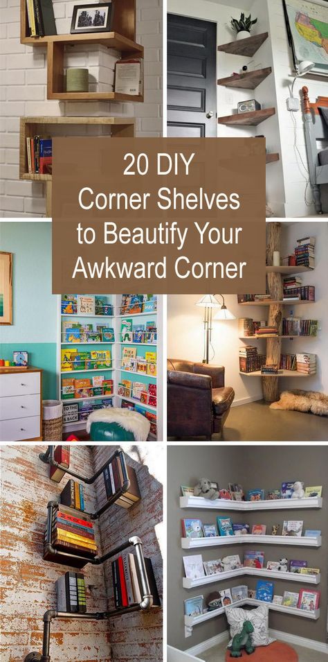 Shelf For Corner Wall, Corner Book Storage Ideas, Ikea Corner Floating Shelves, Book Shelves Corner Wall, Around The Corner Shelves, Shelves For Corner Wall, Corner Shelves Over Desk, Diy Bedroom Shelves Small Rooms, Book Shelf Corner Ideas