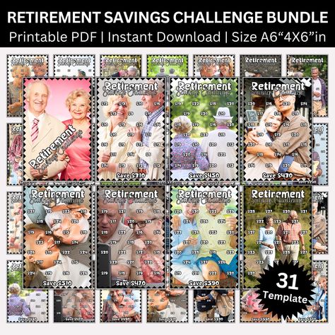 💰 Retirement Savings Challenge Printable Bundle - A6 (4x6) Size Planning for retirement? Start saving now with this Retirement Savings Challenge Printable Bundle! 🌟 This A6 (4x6 inches) printable pack is perfect for anyone looking to build their retirement fund in a structured and stress-free way. Whether you're saving for your pension, retirement home, or future expenses, this tracker will help you stay on track. 📜 What's Included? ✅ 31 Retirement Savings Trackers - Save anywhere from $30 to $610 per challenge 🏦 ✅ Total Savings Potential: $9,600 - If all challenges are completed fully 💵 ✅ Minimalist, Easy-to-Use Design - Perfect for grandparents, retirees, and future planners 👴👵 ✅ High-Resolution PDF Printables - Print at home or use digitally! 🖨️📱 📏 Size & Format 🔹 A6 (4x6 inc Savings Printable, Savings Binder, Planning For Retirement, Savings Challenge Printable, Old Couple, Retirement Fund, Pension Fund, Retirement Savings, Old Couples