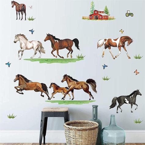 AmazonSmile: decalmile Farm Animal Wall Decals Horse Wall Stickers Bedroom Living Room Office Wall Decor Gift : Tools & Home Improvement Safari Animal Wall Decals, Horse Wall Stickers, Horse Wall Decals, Fake Window, Woodland Wall, Animal Wall Decals, Baby Krishna, Wall Stickers Bedroom, Horse Decor