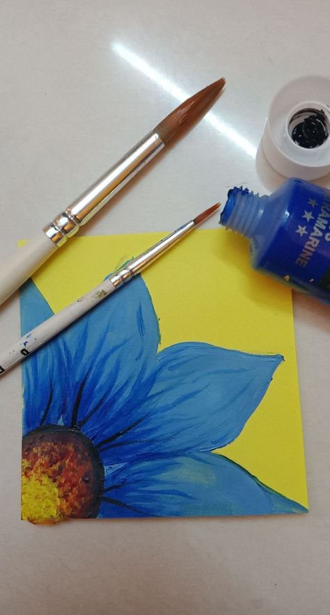 Blue Sunflower Painting, Blue And Yellow Painting Ideas, Acrylic Paint Easy, Abstract Ideas, Paint Easy, Sunflower Drawing, Sip N Paint, Painting Canvases, Paint Projects