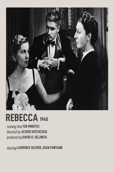 Rebecca Rebecca 1940 Poster, Rebecca Movie 1940, Old Hollywood Movies List, Rebecca Movie, Gilmore Girls Movie, Rebecca 1940, Chick Flick Movies, Minimalist Polaroid Poster, Classic Movie Quotes