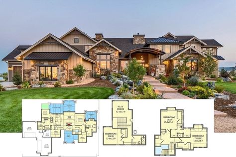 Presenting One of the Finest Examples of a Rustic Mountain-Style Home Design Every Build - Check Out this Stunning4-Bedroom Home and Floor Plan Drawings Suite Floor Plan, Master Suite Floor Plan, Mountain Style Homes, Porch Supports, Brick Archway, Colonial Cottage, Board And Batten Exterior, Country Mansion, Wooden French Doors