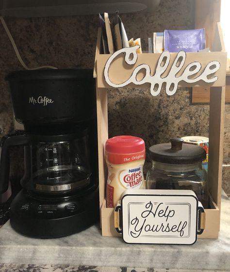 Dollar Tree Coffee Station, Dollar Tree Coffee Bar, Dollar Tree Coffee Bar Ideas, Coffee Bar Ideas, Dollar Tree Hacks, Coffee Mate, Coffee Bar Home, 5 Min Crafts, Coffee Crafts