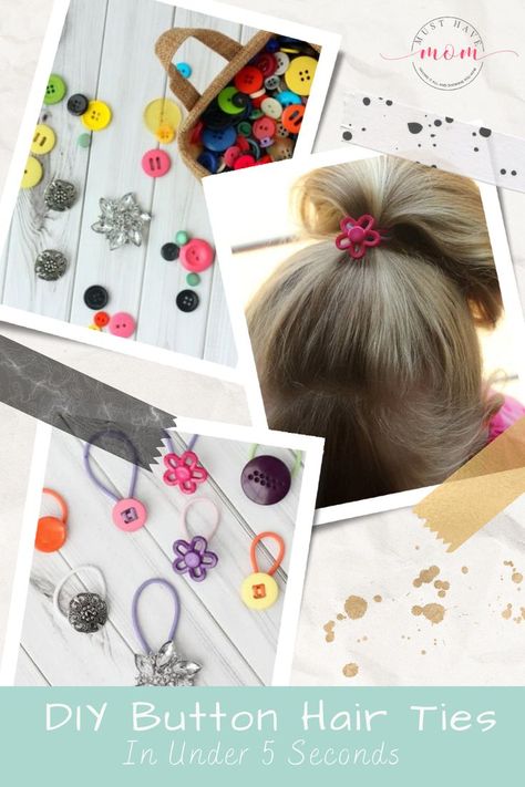 These DIY button hair ties are the perfect quick project to load up your daughter’s basket of hair ties without a big time commitment. In fact these button hair ties will be done in under 5 seconds! How is that for a quick, easy DIY hair tie?! Easy Diy Hair, Diy Hair Tie, Hair Ties Diy, Men Tie, Tie Hair, Diy Buttons, Hair Stuff, Diy Hair, A Button