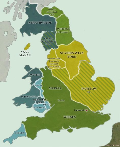 Map of England and Wales AD 900, original source is interactive, allowing you to bring up time lines relating to the various kingdoms/earldoms etc Britain Map, Map Of Wales, Saxon History, Map Of England, Anglo Saxon History, Map Of Britain, Uk History, Ancient Maps, Viking History