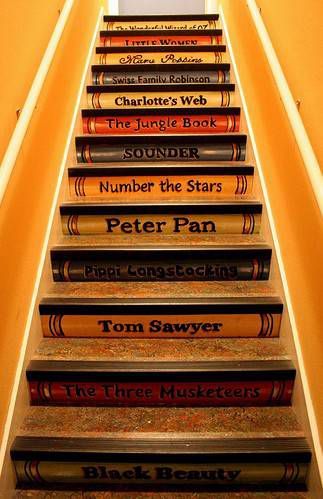 Books Staircase, Staircase Painted, Book Staircase, Number The Stars, Painted Staircases, No Carve Pumpkin Decorating, Books Ideas, Magic House, Basement Stairs