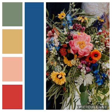 Wedding Color Palette Emerald Green, Primary Color Wedding Palette, Rainbow Wedding Color Palette, Fall Jewel Tone Wedding Flowers, Moody Wildflower Wedding, Wedding Mood Board Color Palettes Summer, Wildflower Wedding Palette, Wedding Navy Blue Color Schemes, Bright Fall Wedding Colors