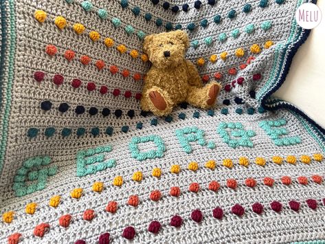 Smarties Bobble Name Blanket by Melu Crochet - Payhip Blanket Ideas Crochet, Bobble Stitch Crochet Blanket, Colour Recipe, Crochet Blanket Boy, Bobble Blanket, Crochet Blanket Ideas, Name Blankets, Bobble Stitch Crochet, Baby Boy Crochet Blanket