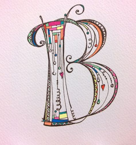 This cool Zenspirations monogram 'B' was hand-colored by Joanne Fink with Sakura's new Moonlight gelly roll fine pens. Delightful!: Zentangle Alphabet, Zentangle Letters, Alfabet Font, The Letter B, Motif Art Deco, Alfabet Letters, Dorm Art, Doodle Fonts, Hand Lettering Art